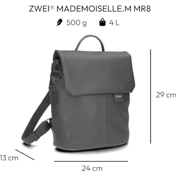 Zwei Mademoiselle.M City Rucksack, 29 cm, grau, 100% Polyurethan, 24 x 13 x 29 cm – Bild 2
