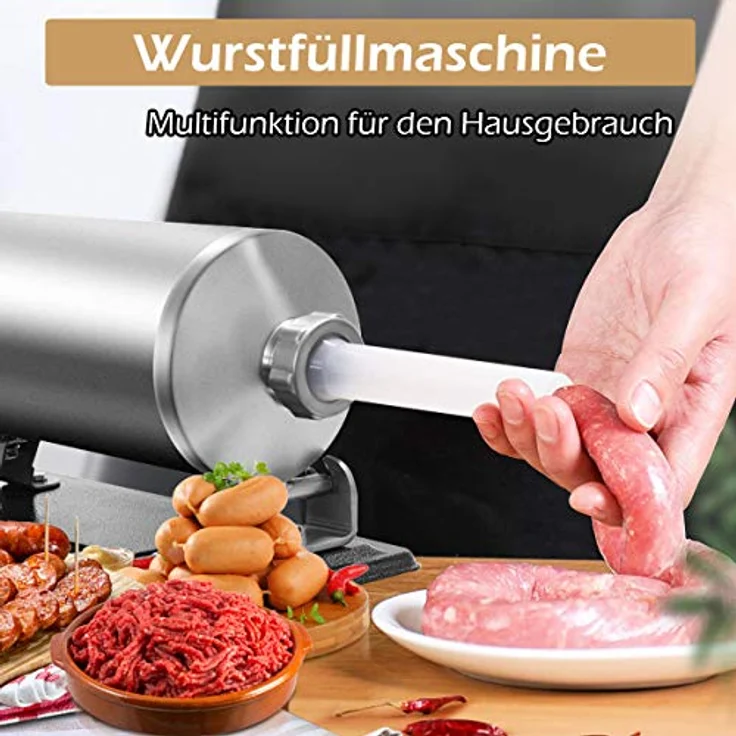KOMFOTTEU Wurstfüllaufsatz Wurstfüllmaschine, Wurstspritze 4,8 L, rostfrei, mit Halterung und 4 Füllrohren – Bild 5