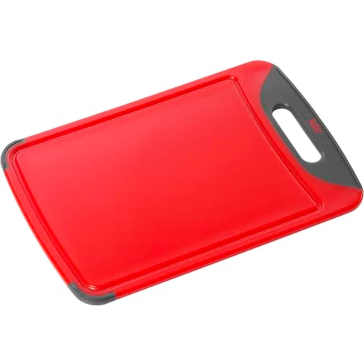Silit Schneidebrett 38 x 25 cm rechteckig, Kunststoff, Tranchierbrett mit Saftrillen, praktischer Griff, spülmaschinengeeignet, klingenschonend, rot – Bild 2