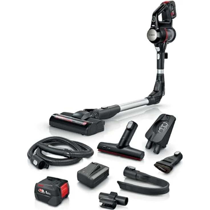 Bosch Akku-Staubsauger Unlimited 7 BSS715XFRSH, kabellos, Knickrohr, Niedriger Geräuschpegel, 10 Jahre Motorgarantie, 2 Akkus, Schnellladegerät, Schwarz – Bild 1