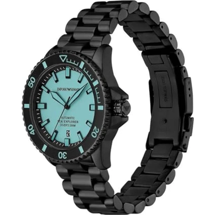 Emporio Armani Armbanduhr für Herren, Quarzwerk mit 42,5 mm Gehäuse, Edelstahl-, Leder- oder Silikonarmband, blau und schwarz, wasserdicht bis 200 m, Saphirglas – Bild 2
