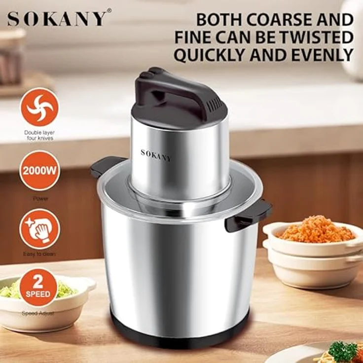 SOKANY 2000W Elektrischer Zerkleinerer, 10L Edelstahl Multizerkleinerer für Fleisch und Gemüse – Bild 2