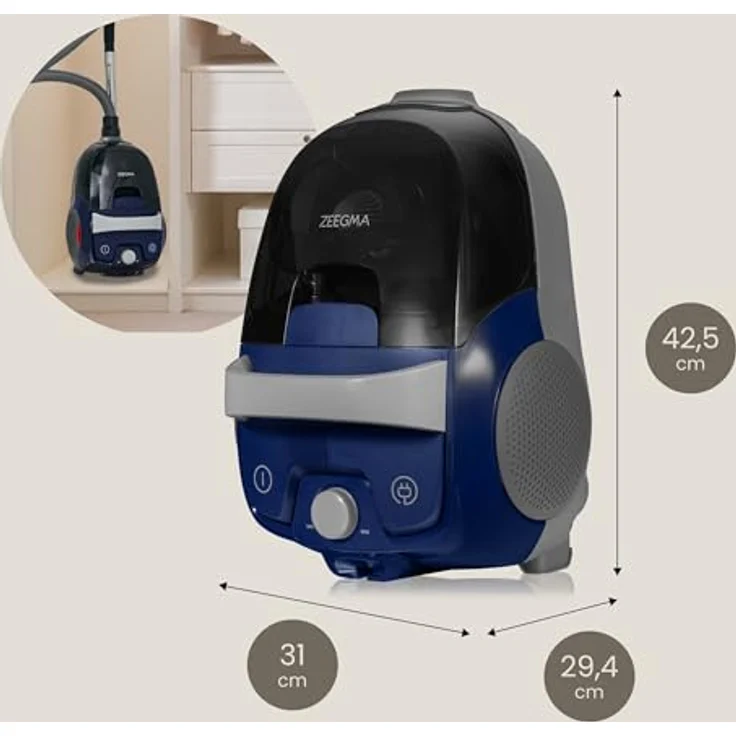 ZEEGMA Zonder Verre Flow, Beutelloser Staubsauger mit 800 W, hohe Saugleistung, leise, 2 hygienische Filter, 12 m Reichweite – Bild 5