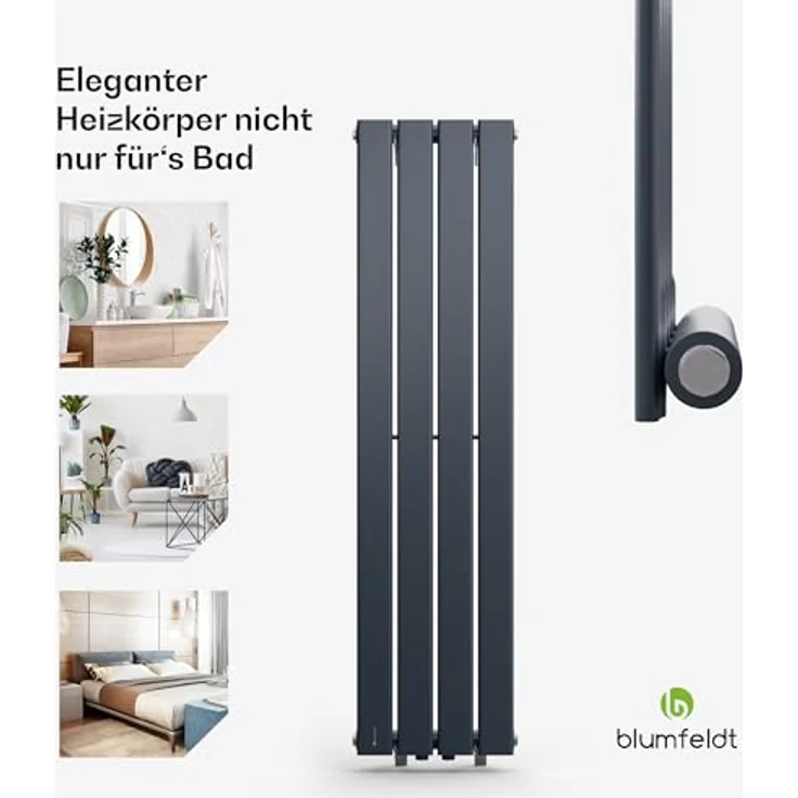 Blumfeldt Flachheizkörper Vertikal, 733 Watt Design Badheizkörper mit Thermostat, sparsamer Warmwasser Wandheizkörper für Badezimmer & Wohnzimmer – Bild 2