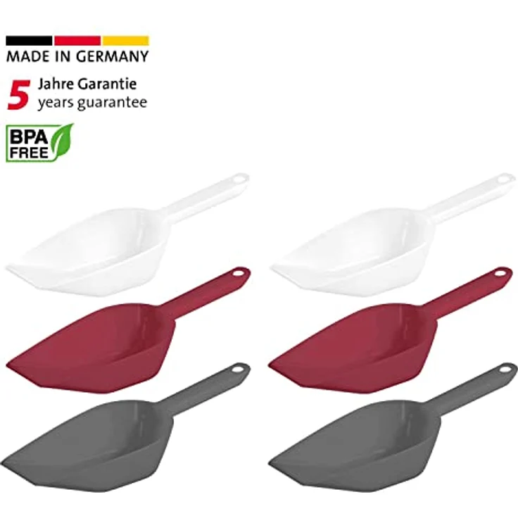 Westmark Back-/Abwiege-/Abfüllschaufeln, 6 Stück, 3-farbig, Füllvolumen: je 450 ml, Kunststoff, Halvar, Weiß/Rot/Anthrazit, 909522E6 – Bild 2