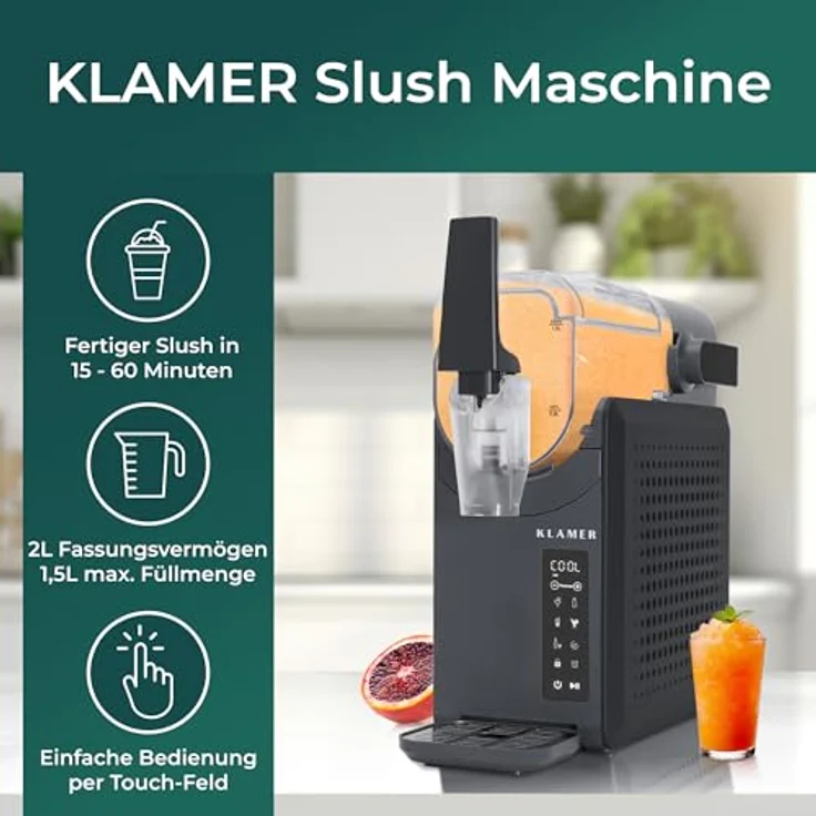 KLAMER Slush Maschine, 2L mit Turbo Freeze und 5 Programmen für Slushie, Cocktail, Milchshake, Frappé und Wein, inklusive automatischer Reinigung – Bild 3
