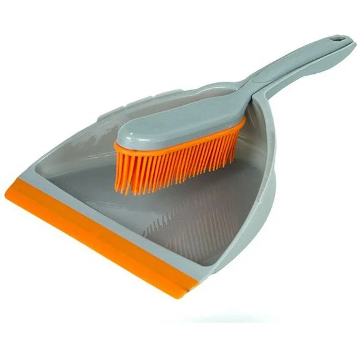 Gravidus 3-teilig Set Gummibesen + Handbesen + Schaufel, grau-orange – Bild 3