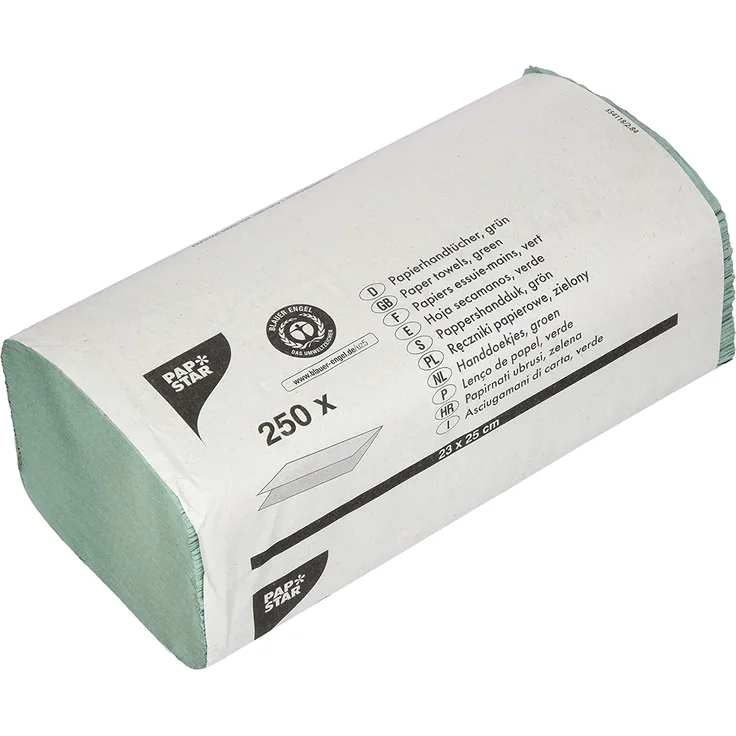 Papstar 250 Blatt Handtuchpapier 23 cm x 25 cm grün Zick Zack, V-Falz, 1-lagig, #17205