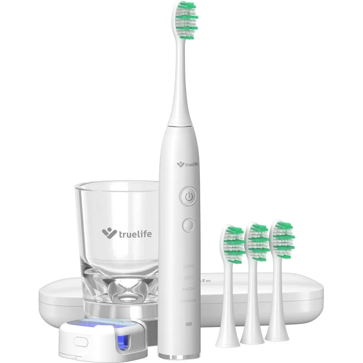 TrueLife SonicBrush GL UV, Schallzahnbürste mit 4 Bürstenköpfen für weiße Zähne
