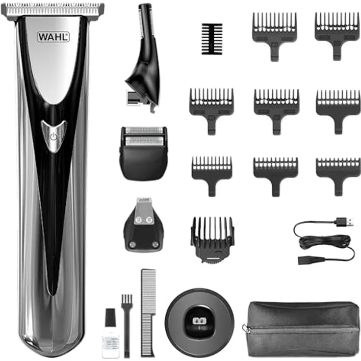 Wahl Elite Groom Multigroomer, 20-teiliges Akku-Körperpflegeset mit T-Klinge, Lithium-Ionen Technologie, Ladestation, USB-Ladung