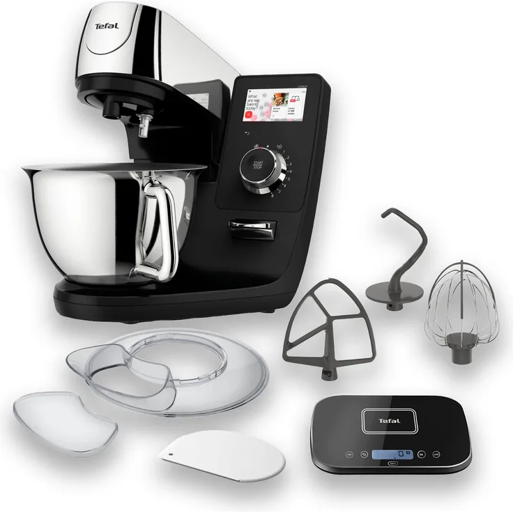 TEFAL QB9518 I-Coach Touch WIFI Küchenmaschine mit digitalem Coaching, 4,3-Zoll-Touchscreen und vernetzter Küchenwaage, Schwarz & Silver