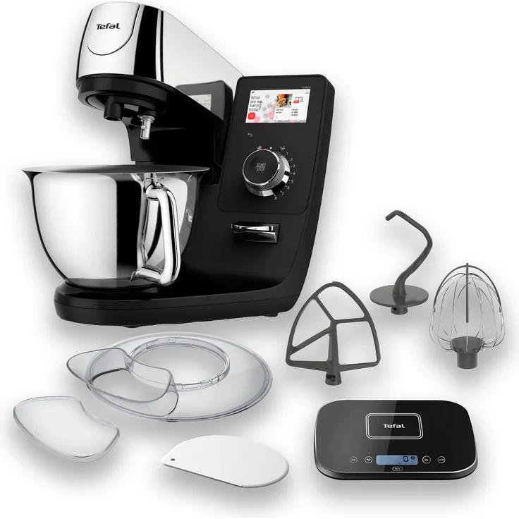 TEFAL QB9518 I-Coach Touch WIFI Küchenmaschine mit digitalem Coaching, 4,3-Zoll-Touchscreen und vernetzter Küchenwaage, Schwarz & Silver