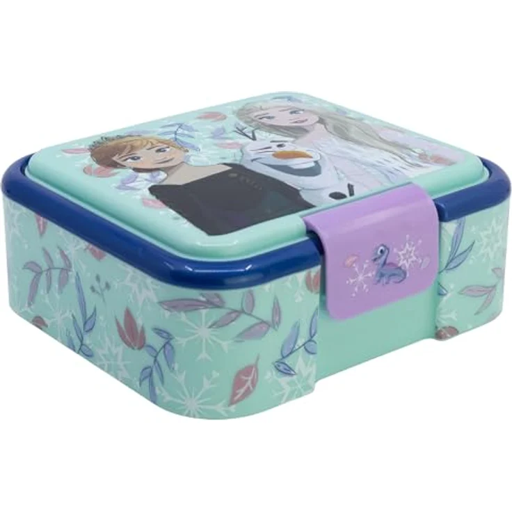 Disney Frozen Lunchbox, Brotdose mit 3 Fächern für Mädchen, Anna & Elsa Design, Kunststoff, 18 x 6,2 x 16 cm – Bild 1