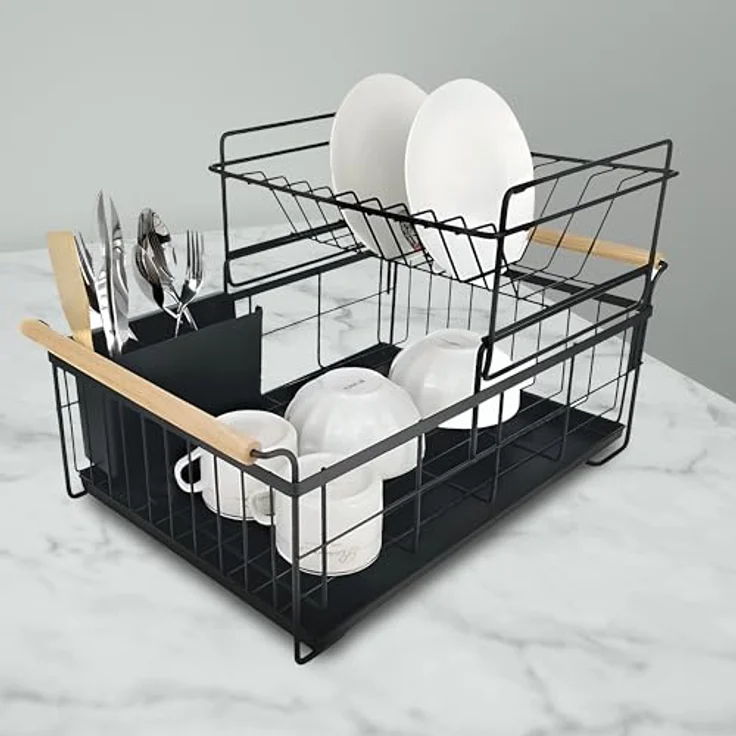 Retoo Abtropfgestell Einlagige Geschirr Abtropfständer, Geschirrabtropfer Drip, Tropfschale, Geschirrabtropfgestell, Besteckhalte, Besteckständer mit Herausnehmbarem Tablett, 49x29,2x18,3cm – Bild 4