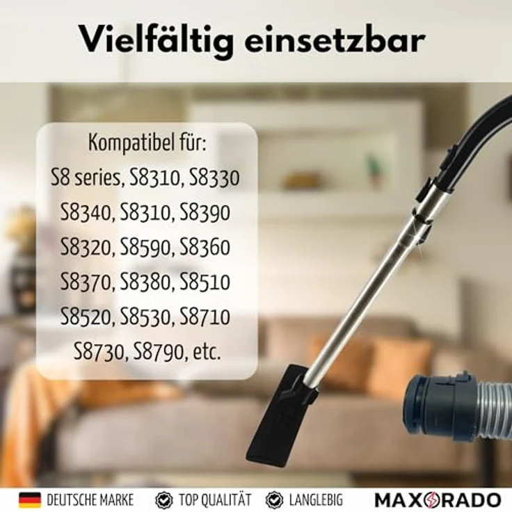Maxorado Rohr Staubsauger Bodendüse Kombidüse SBD, kompatibel mit Miele S8 S8000 C3, ausziehbar 62-104 cm, mit Saugkraftregulierung und Trittschalter – Bild 3