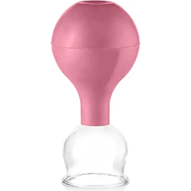 Pulox Schröpfglas aus Echtglas mit Saugball in Pink, 40mm - Medizinische Profi-Schröpfgläser