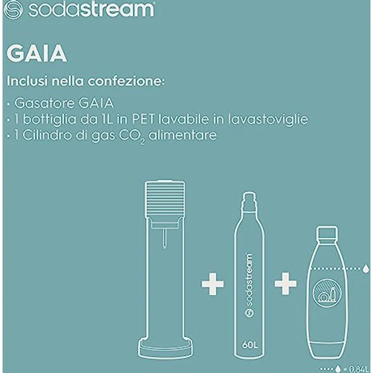 SodaStream Wassersprudler, Gaia Bianco, wiederverwendbare Flasche & CO2-Zylinder – Bild 3