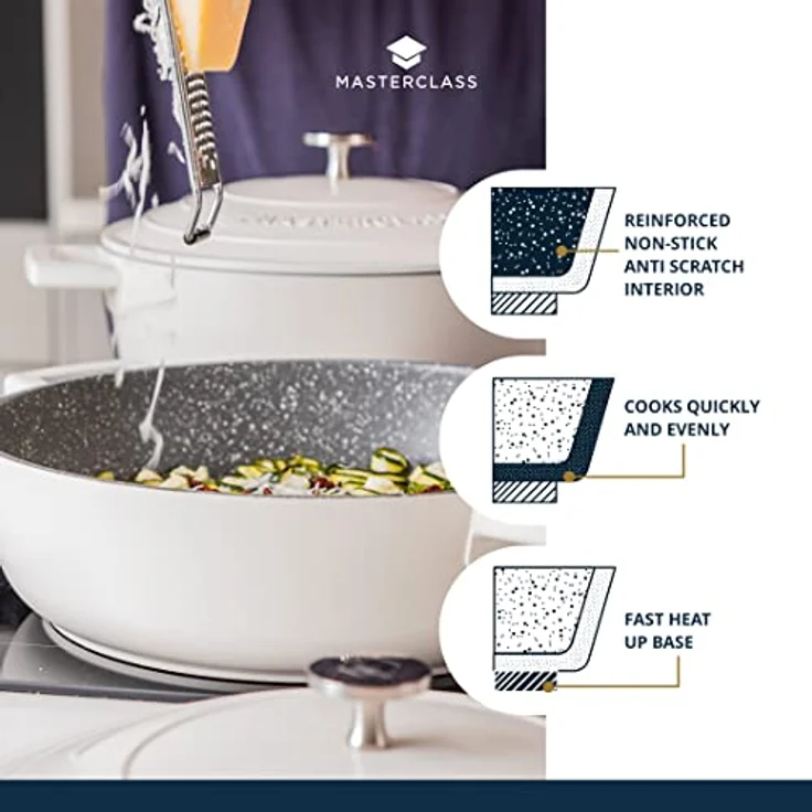 MasterClass Flache Auflaufform mit Deckel 4L/28 cm, leichter Aluminiumguss, induktions- und backofenfest, creme – Bild 4