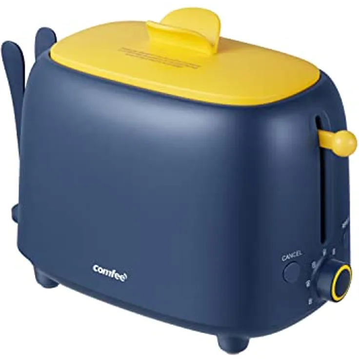 COMFEE Toaster mit 2 Fächern MT-RP2L18W2 Abnehmbarer Krümelschublade 7 Einstellungen Röstung 800 W, modisches Design, Petrolblau und Gelb