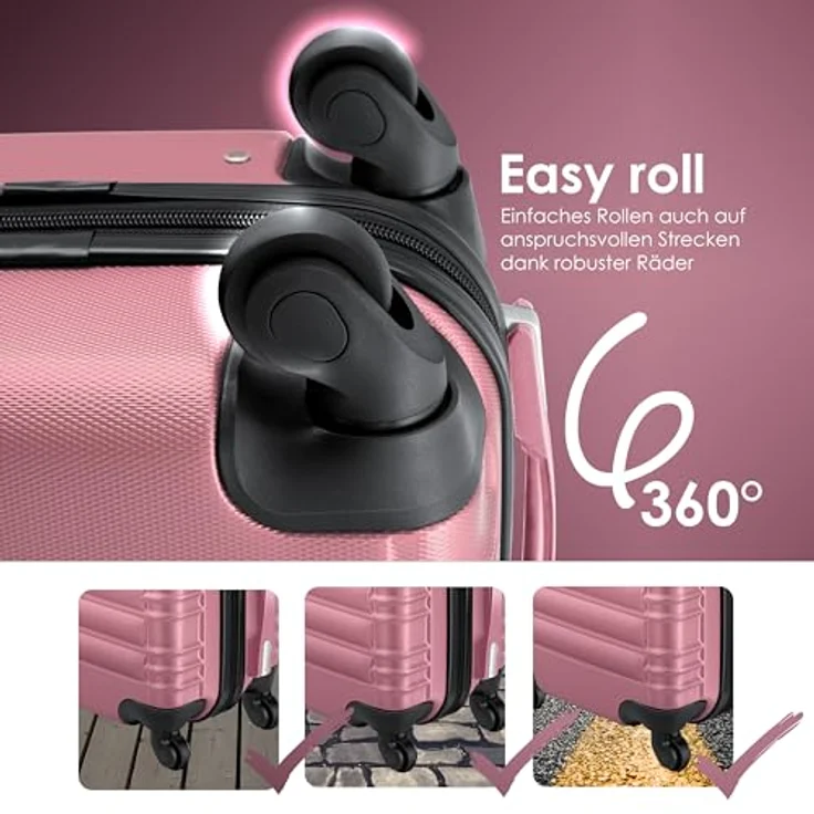 KESSER® 3tlg. Hartschalenkofferset Hartschalenkoffer Reisekoffer Set Reisekofferset Trolley Koffer M-L-XL, ABS-Hartschale, 360°-Rollen, Nummern-Schloss, Schwarz – Bild 5