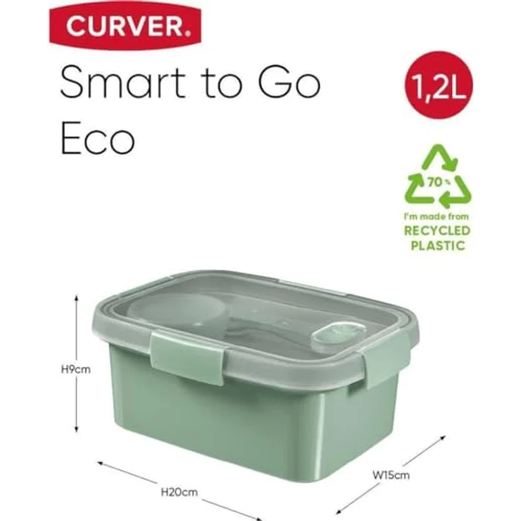 Curver Rect 1.2 Litre Storage Box with Lid - Recycle (Smart Eco Line) Plastic - Smart To Go Lunch Rectangular 1,2L – Bild 3