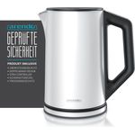 Arendo Frühstücks Set, Edelstahl Wasserkocher 1,5l Temperaturwahl & 2 Scheiben Langschlitz Toaster, Weiß, Wasserkocher, Weiss