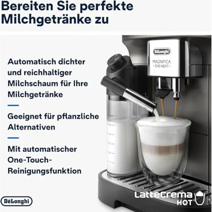 De'Longhi Magnifica Evo Next ECAM312.80.TB, Kaffeevollautomat mit 13 Getränken, 2,4'' TFT Farbdisplay, LatteCrema Milchsystem, Titan – Bild 5