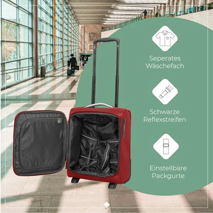 Travelite Jetpack, Handgepäck Koffer 40x30x20 cm, 21 l, 1,7 kg, rot, mit 2 Rollen und integriertem Zahlenschloss, ideal für EasyJet, Vueling + Wizz – Bild 4
