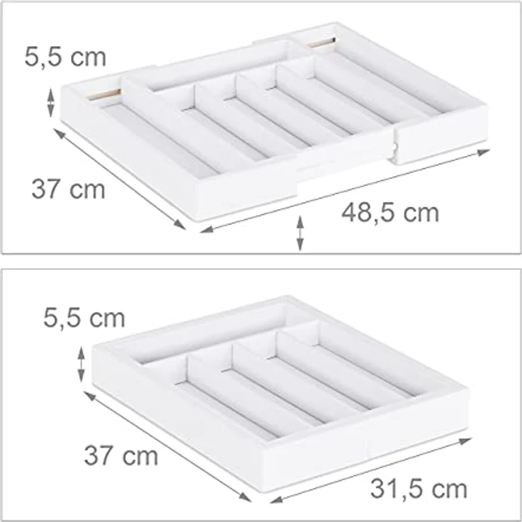 relaxdays Besteckkasten Weißer Besteckkasten Bambus verstellbar, ausziehbarer Organizer für die Küche, 5-7 Fächer, weiß – Bild 4