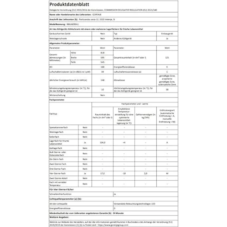 Gorenje RBIU609EA1 Kühlschrank, Einbau, weiß, Breite 59.5 cm, Energieklasse E – Bild 10