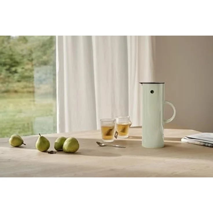 Stelton Isolierkanne EM77 - Doppelwandige Isolierkanne für heiße/kalte Getränke - Tee- & Kaffeekanne mit Glaseinsatz, Magnetverschluss, Schraubdeckel, Vintage-Design - 1 Liter, Minty Moss – Bild 5