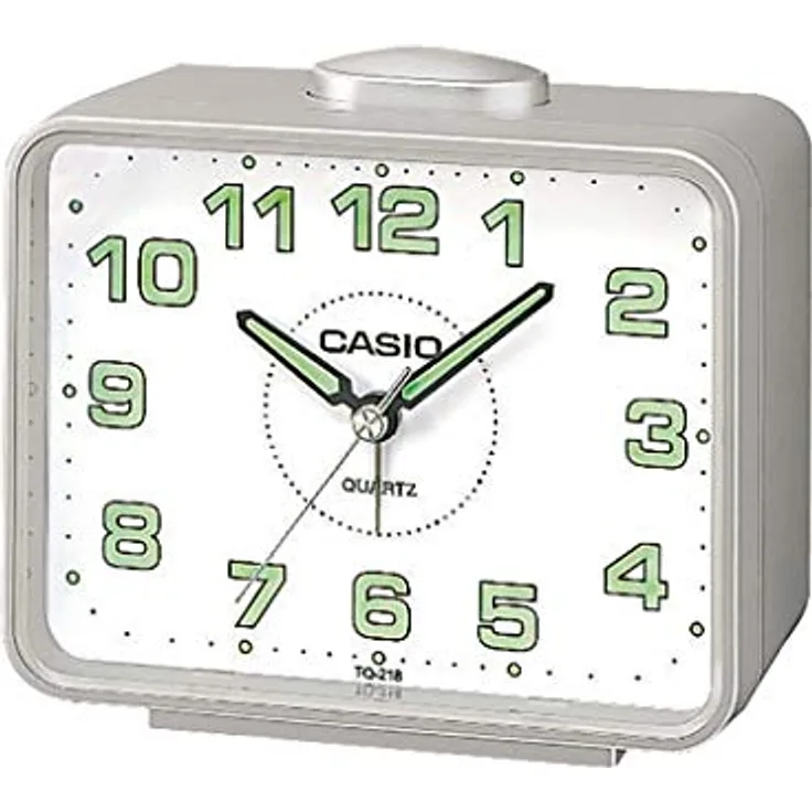 Casio TQ-218-8EF, Wecker aus Kunststoff, Silber, mit Snooze-Funktion und lautem Alarm