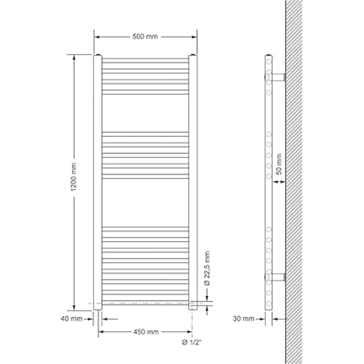 LuxeBath Badheizkörper Sahara 500x1200mm, anthrazit, gerade mit Seitenanschluss, 369W Wärmeleistung – Bild 2