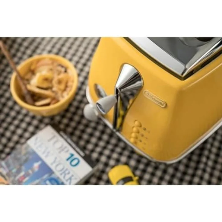 De'Longhi Icona Capitals CTOC 2103.Y 2-Schlitz-Toaster, 900 Watt, 6 Bräunungsstufen, inkl. Krümelschublade, Sandwichzange, gelb – Bild 5