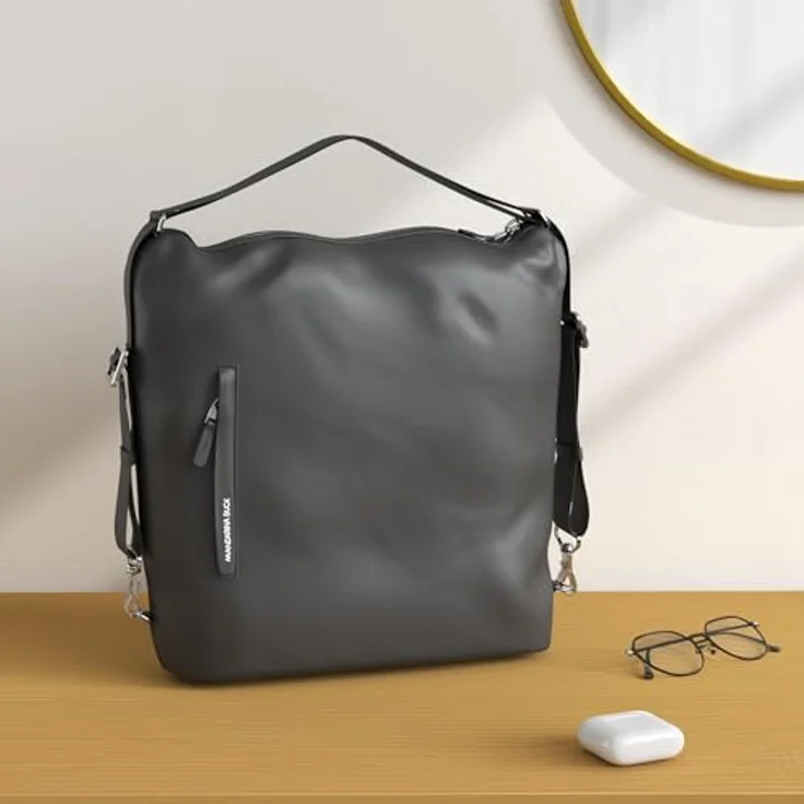 Mandarina Duck Hunter Hobo Backpack VCT10, multifunktionale 2in1 Rucksack-Tasche aus schwarzem Polyester, geeignet für A4-Ordner – Bild 2