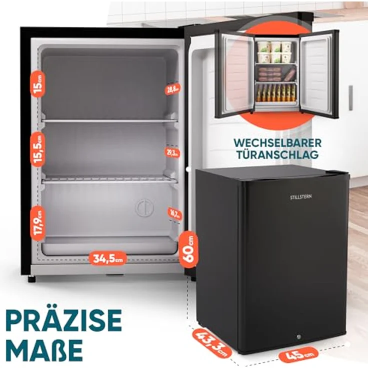 Stillstern Mini Gefrierschrank (42L), 4-Sterne Tiefkühlschrank -18°C mit Schloss, wechselbarem Türanschlag, Eiswürfelschale, Schwarz – Bild 4
