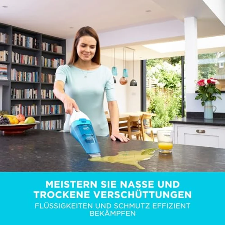 Black + Decker 2-in-1 Dustbuster, Nass-Trocken Akku-Handsauger (Akkusauger mit 3.6V, Gummilippe für Nassreinigung aufsteckbar, transparenter Schmutzfangbehälter) WDC115WA – Bild 2