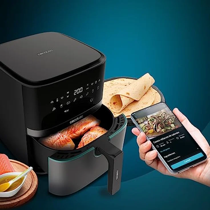 Cecotec Smart Oil-Free Fryer 5,5 L heißluftfritteuse mit Zubehör Cecofry Full Stainless Steel 5500 Connected Pack. 1700 W, APP- und Touch-Steuerung, einstellbarer Thermostat, Edelstahl – Bild 4