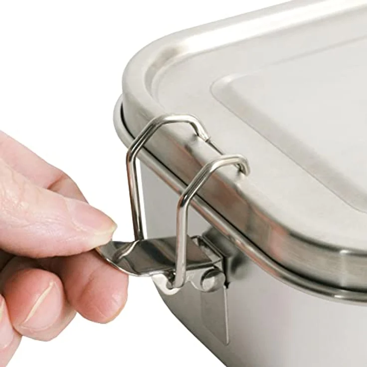 Wenco Premium Lunchbox aus Edelstahl, Mit 2 Fächern, Brotdose mit 800 ml Fassungsvermögen (650 ml Netto-Inhalt), Wasserdicht, Spülmaschinengeeignet, inkl. Ersatz-Silikonring, 15 x 11,3 x 5 cm, Silber – Bild 3