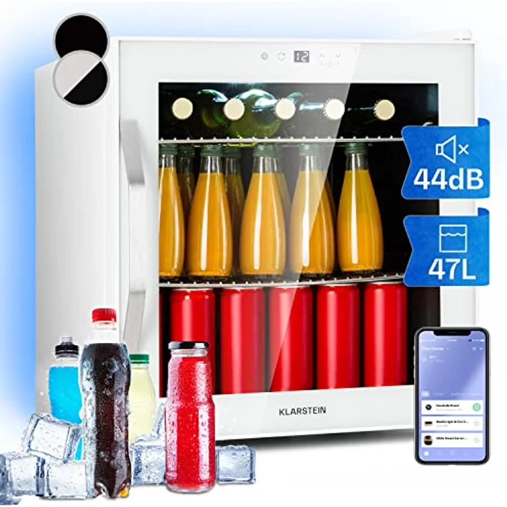 Klarstein Table Top Kühlschrank HEA-Coachella 50-wh 10045041, Bierkühlschrank mit WiFi, Balanced Light Concept, 47 Liter, Glas- und Edelstahl, 51 cm hoch, 47.5 cm breit – Bild 2