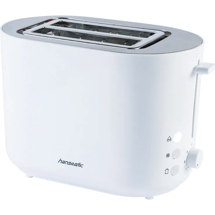 Hanseatic Toaster HT2850WD, 850 W, 2 kurze Schlitze für 2 Scheiben, mit Edelstahl-Brötchenaufsatz, Weiß