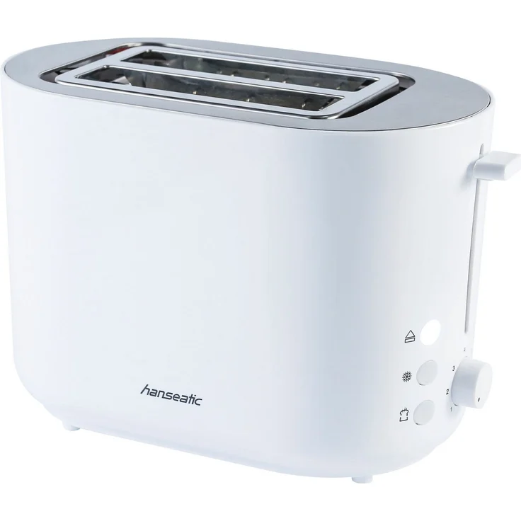 Hanseatic Toaster HT2850WD, 850 W, 2 kurze Schlitze für 2 Scheiben, mit Edelstahl-Brötchenaufsatz, Weiß