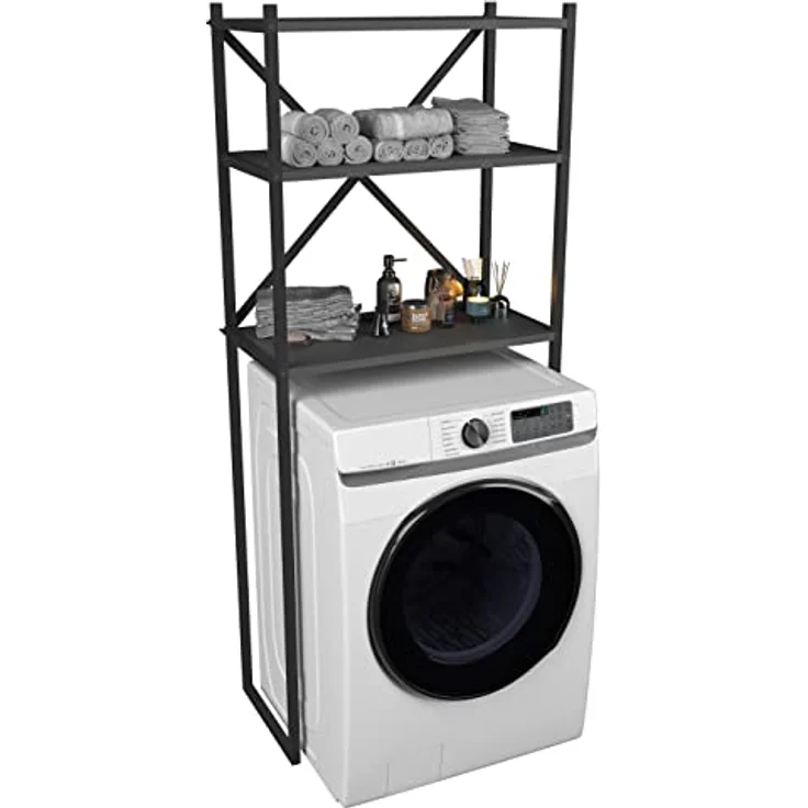 VCM Metall Überbauschrank Waschmaschine Überbau Schrank Waschmaschinenschrank Insasi Schwarz, zusätzlicher Stauraum für Waschmaschine/Trockner, Maße: H. 160 x B. 66 x T. 34 cm – Bild 2