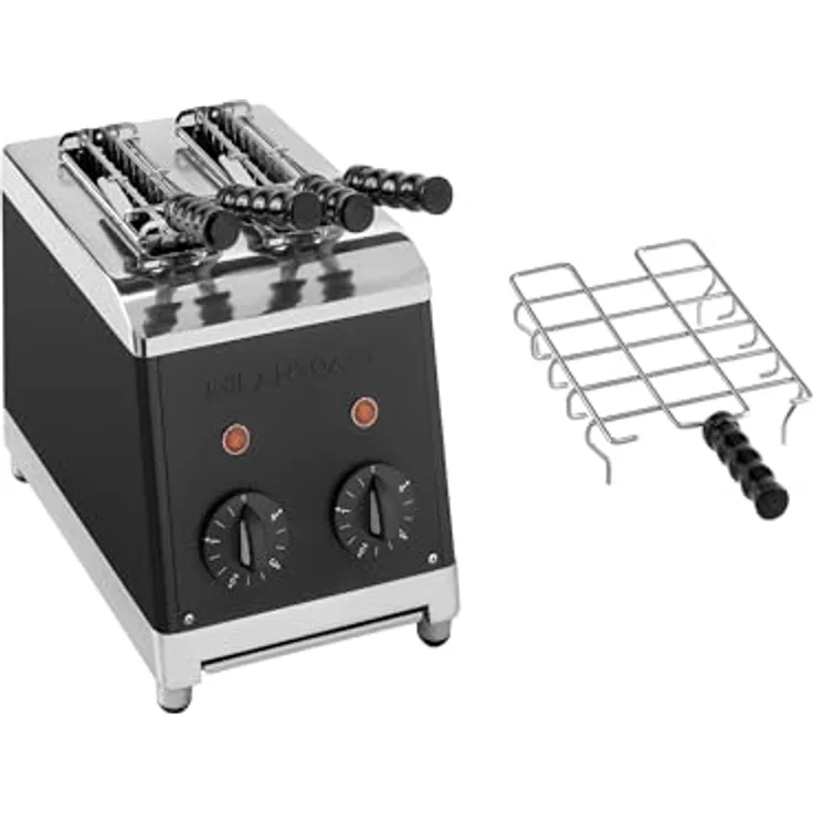 MILANTOAST 2-er Toaster mit Zangen mit Brötchenaufsatz, Edelstahl, individuell einstellbar, Schwarz