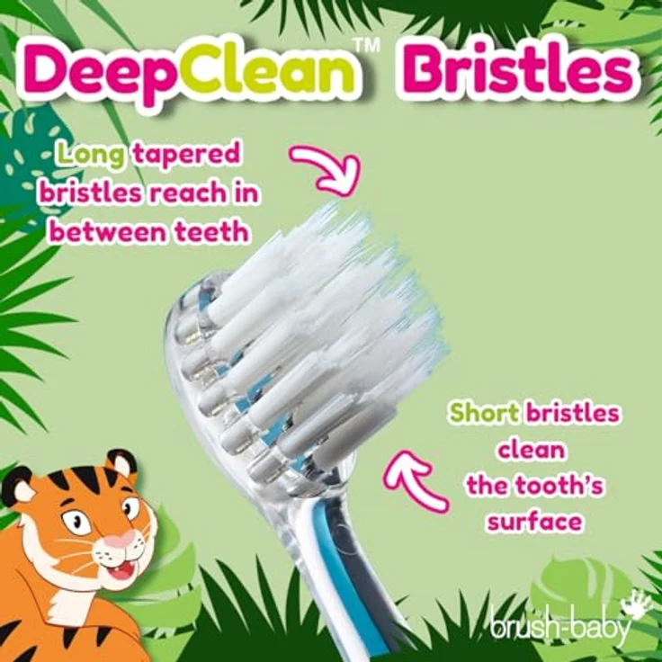 Brush-Baby WildOnes Toby Tiger, Elektrische wiederaufladbare Zahnbürste mit 2-Minuten-Timer, USB-Ladekabel, wasserdicht, für Kinder von 0-10 Jahren, inklusive 2 Ersatzbürstenköpfen – Bild 5