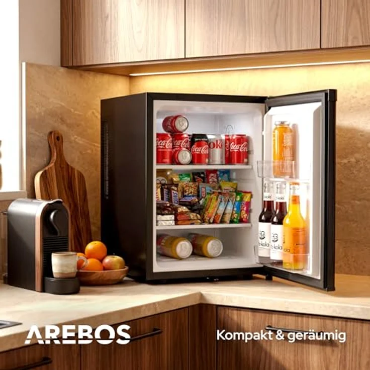 Arebos Getränkekühlschrank AR-HE-MKS40, 40L, kompakt, 3-Stufen Thermostat, abschließbar, schwarze Front, leiser Betrieb – Bild 4