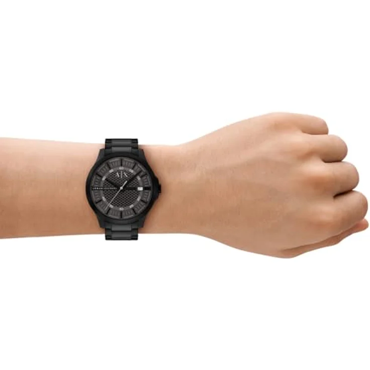 ARMANI EXCHANGE Quarzuhr AX2464, Herrenuhr mit grauem Zifferblatt, schwarzem Edelstahlarmband, 46 mm, analog, Datum – Bild 2