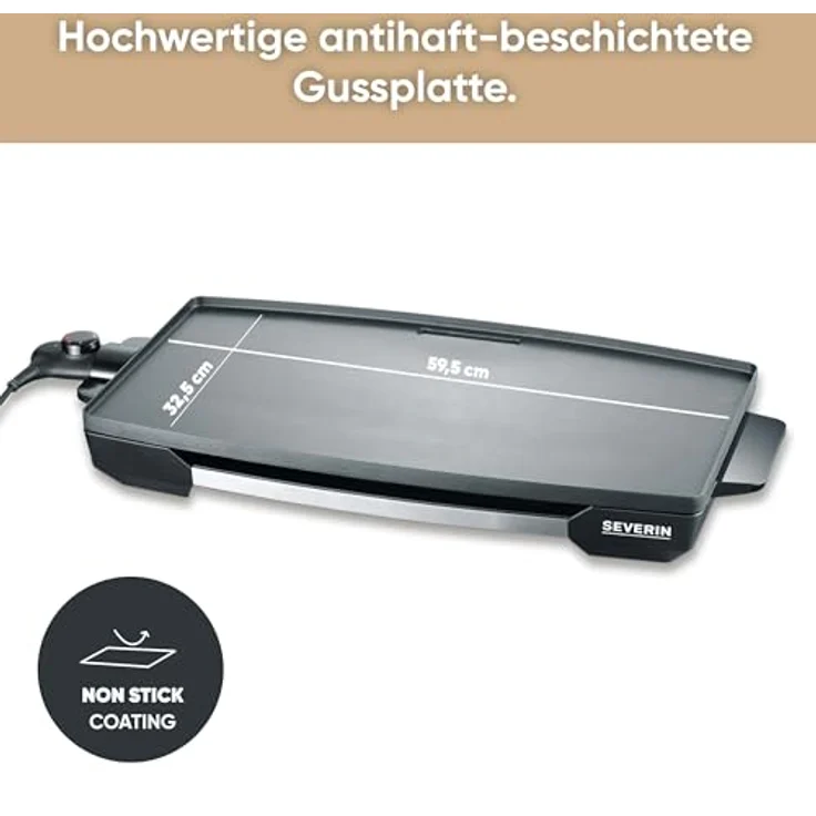 SEVERIN KG 2397 Tischgrill 2.200 W, Antihaftbeschichtete XXL-Grillfläche edelstahl-schwarz – Bild 5