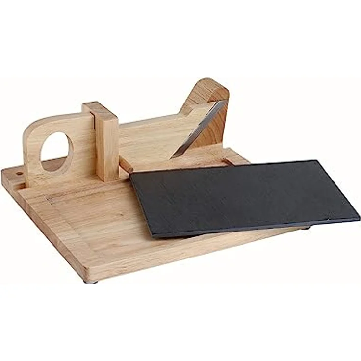 Livoo Wurst Guillotine mec127, Wurstschneider mit Schieferplatte und Holzgriff – Bild 4