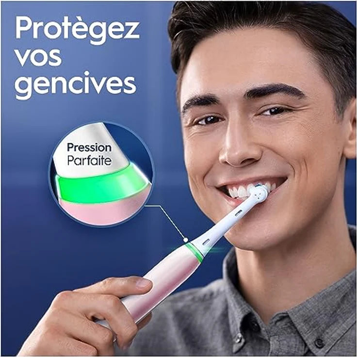 Oral-B iO Series 6N Elektrische Zahnbürste, Bluetooth, 5 Putzmodi, 2 Bürsten, 1 Reisetasche, Weiß/Rosa – Bild 3